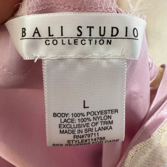 Bali Studio Collection Pink Satin Lace Slip Dress Nightgown Size L - Picture 9 of 11